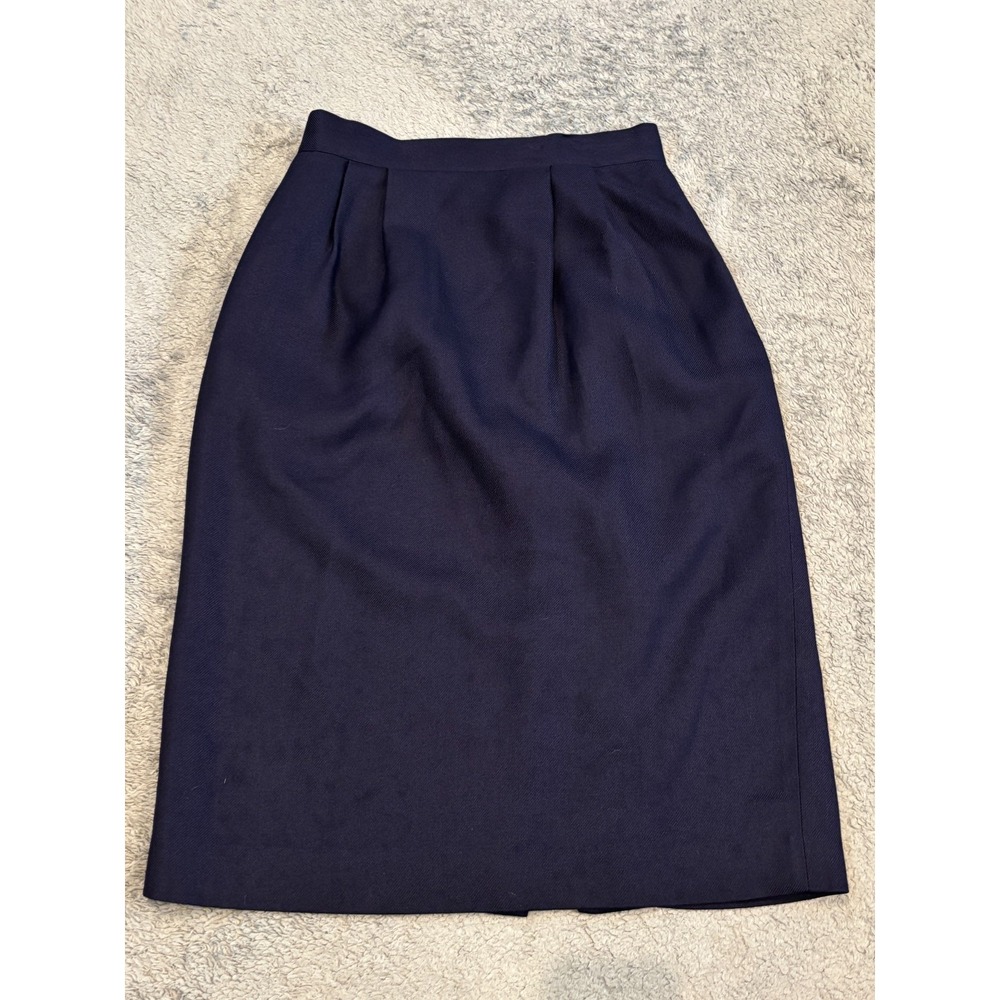 Lord & Taylor Vintage Navy Blue Pleated Pencil Skirt Womens 6 Rayon Career USA